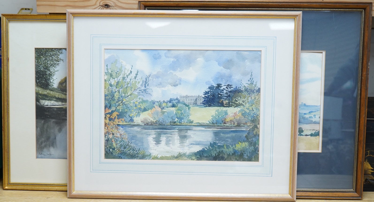 Patrick Nairne (1921-2013), ‘Ditchley Park’, watercolour, together with another watercolour by the same artist, ‘Charlbury’, and one by Anthony Hartley, Stately Home, one signed, largest 26 x 35cm